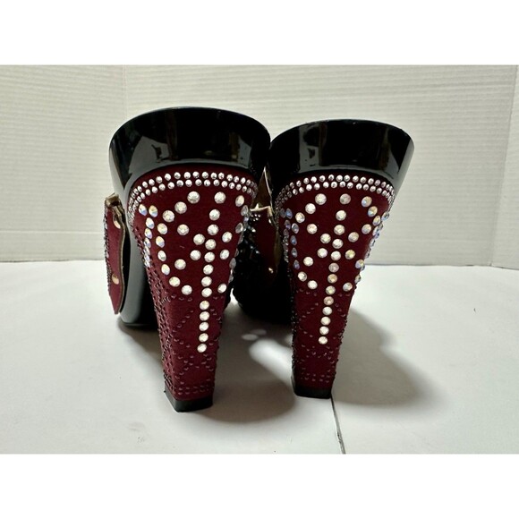 Grande Gaeller High Heel Rhinestone Burgandy Red Size 9 - Picture 4 of 11